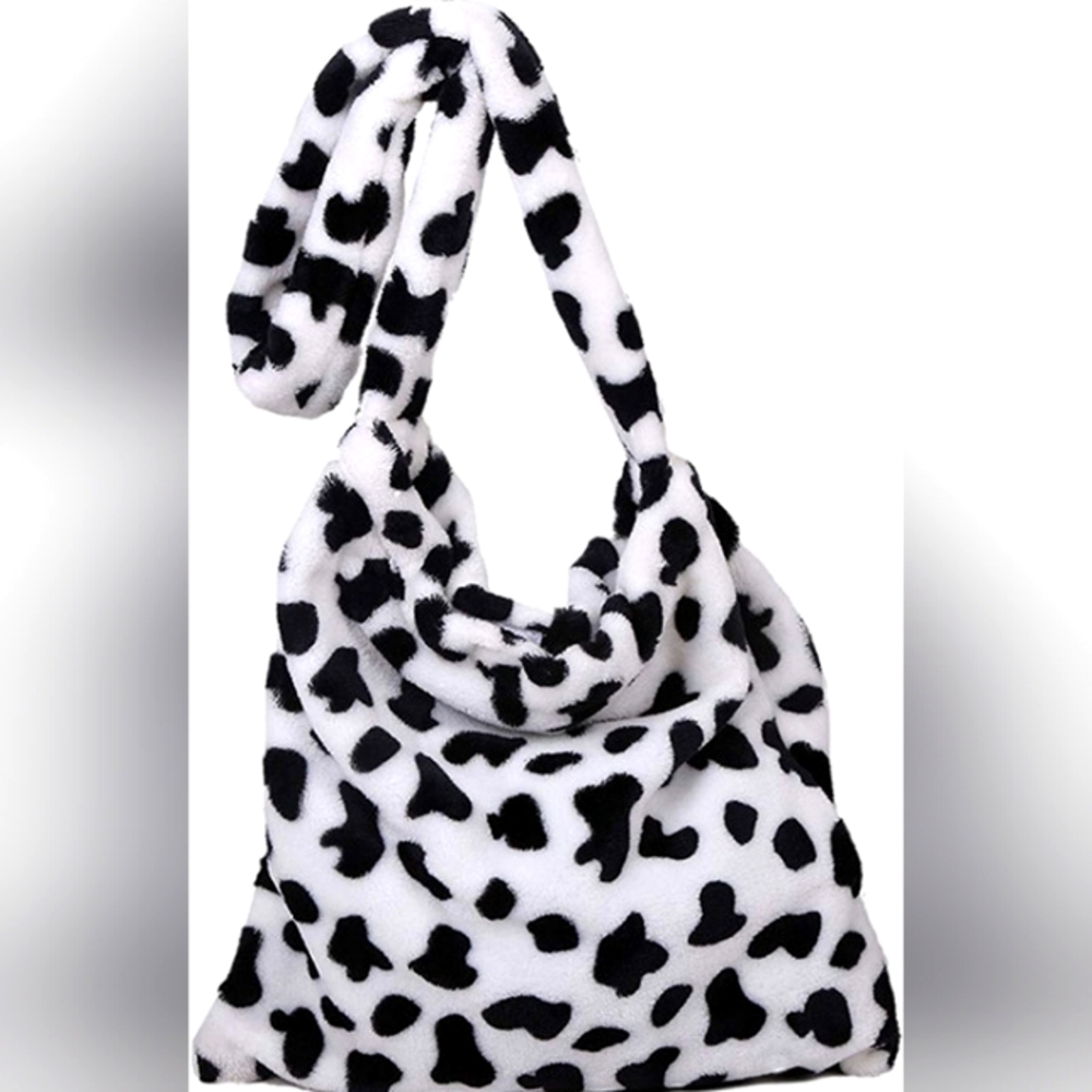Leopard Print Handbag Plush Faux Fur Tote Bag Shoulder Bag
